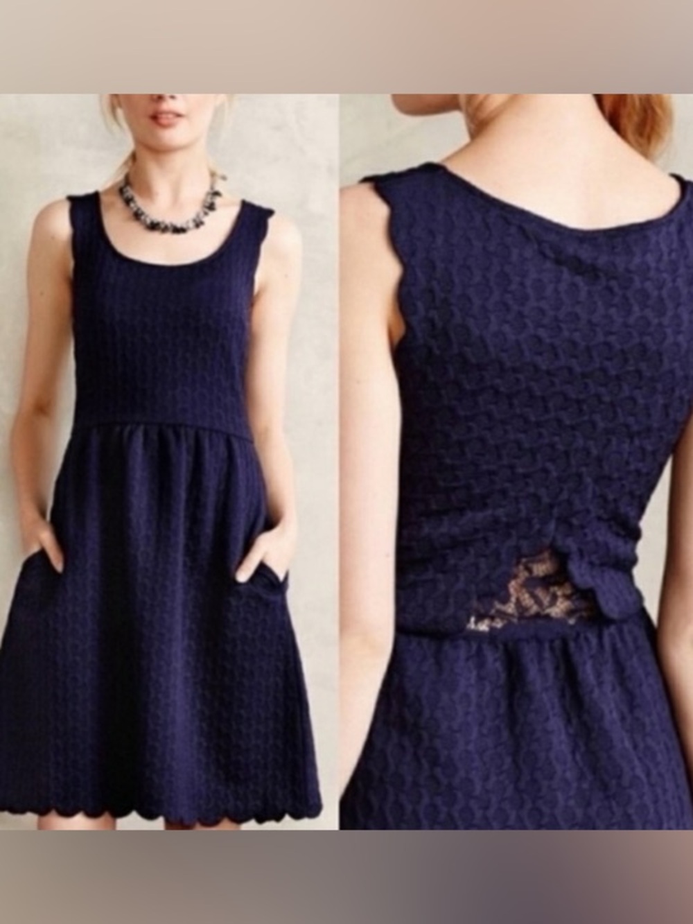 Anthropologie Maeve Navy Textured Sleeveless Fit-and-Flare Dress
